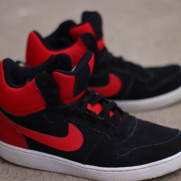 high top red and black nike